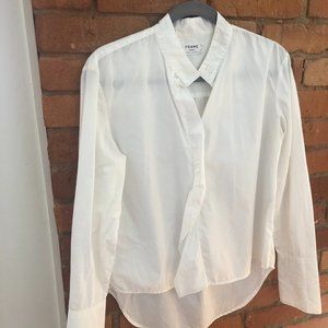 Frame white long sleeve cotton shirt ruffle detail